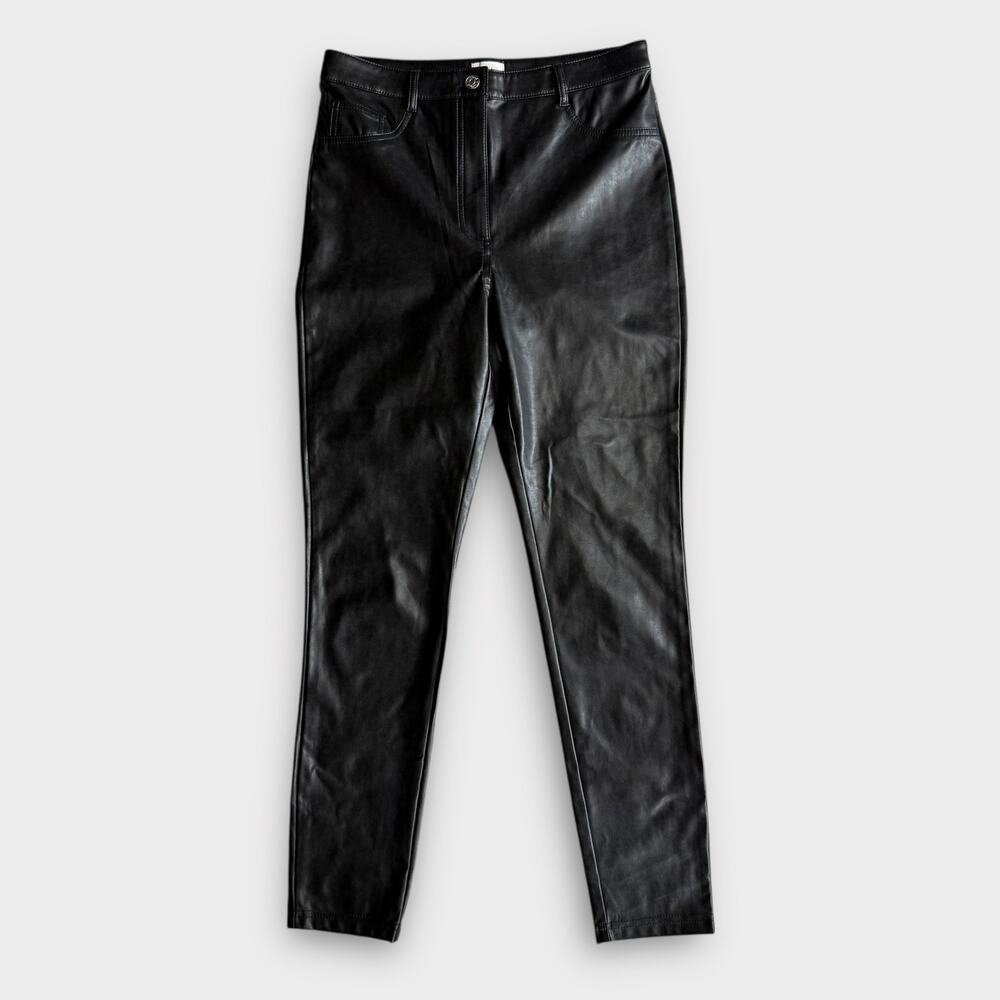 WILFRED FREE VEGAN LEATHER SKINNY PANTS BLACK MOTO WET LOOK SIZE 8